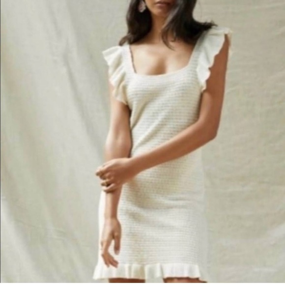 House of Harlow 1960 Dresses & Skirts - House of Harlow NWT Knit Crochet Neutral Brown Sun Dress Midi Ruffle Size XL